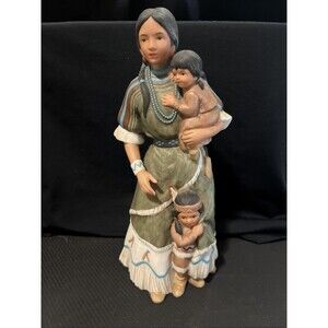 Vintage Homco Morning Star and Children Figurine Native American Porcelain 14041